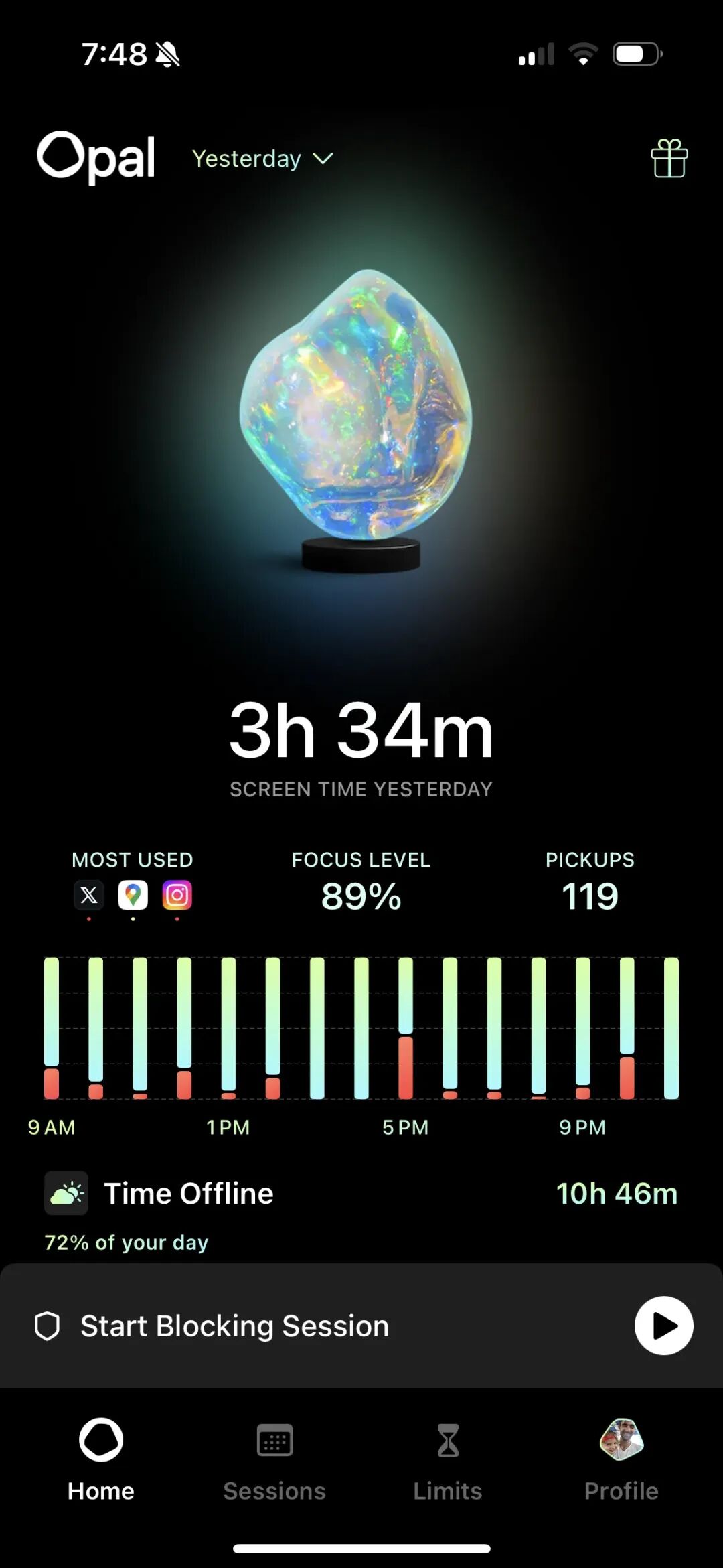 Opal 屏幕时间管理 App 首页界面